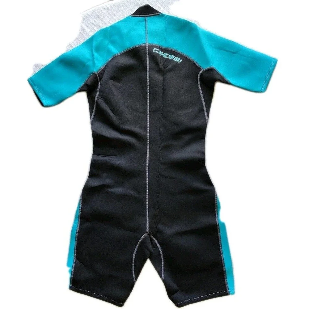CRESSI LARGE Women's LIDO 2MM SHORTY WETSUIT BLACK & TEAL BLUE
